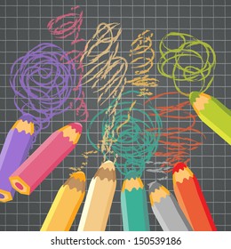 School background with pencils. Vector illustration. Place for text.