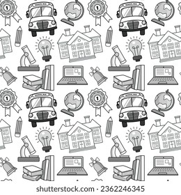 School background. Seamless back to school pattern. Concept of black and white school background.