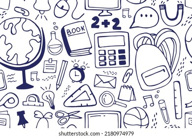 Schulhintergrund. Nahtloser Hintergrund mit Doodles.