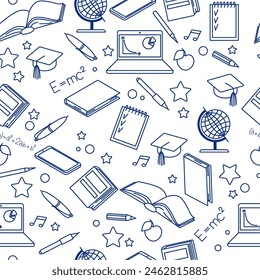 School background. Seamless background with on the theme of learning, education. Vector