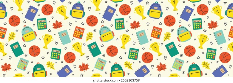 School background. Seamless pattern. Banner. Vector illustration