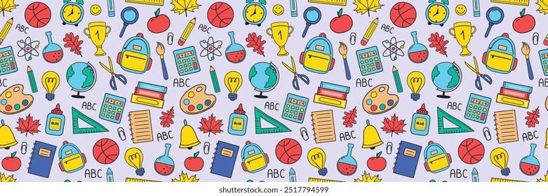 School background. Seamless pattern. Banner. Vector illustration