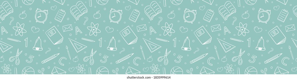 School background. Seamless pattern with doodles. Vector