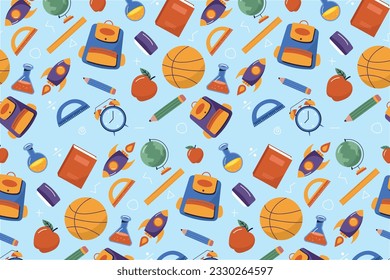 School background. Seamless pattern with doodles. Vector illustration. back to school background. back to school season. stationery background. schools accessories.