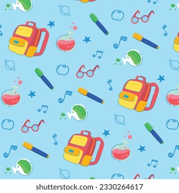 School background. Seamless pattern with doodles. Vector illustration. back to school background. back to school season. stationery background. schools accessories.