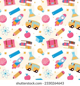 School background. Seamless pattern with doodles. Vector illustration. back to school background. back to school season. stationery background. schools accessories.