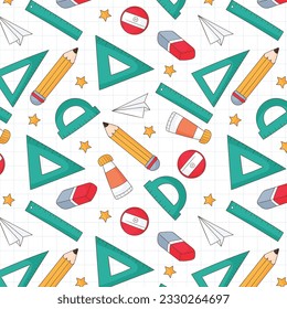 School background. Seamless pattern with doodles. Vector illustration. back to school background. back to school season. stationery background. schools accessories.
