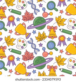 School background. Seamless pattern with doodles. Vector illustration. back to school background. back to school season. stationery background. schools accessories pattern background.