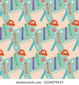 School background. Seamless pattern with doodles. Vector illustration. back to school background. back to school season. stationery background. schools accessories pattern background.