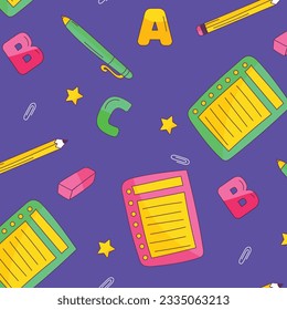School background. Seamless pattern with doodles. Vector illustration. back to school background. back to school season. stationery background. schools accessories pattern background.