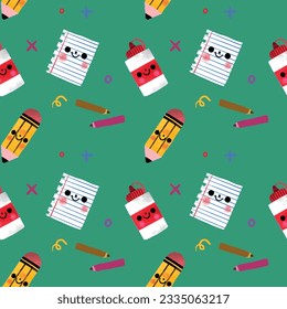 School background. Seamless pattern with doodles. Vector illustration. back to school background. back to school season. stationery background. schools accessories pattern background.