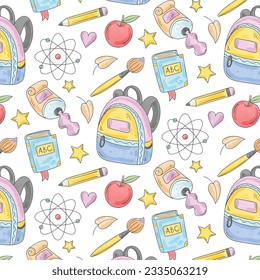 School background. Seamless pattern with doodles. Vector illustration. back to school background. back to school season. stationery background. schools accessories pattern background.