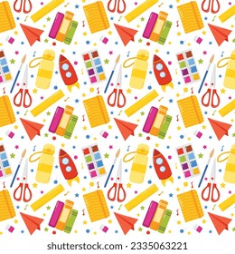 School background. Seamless pattern with doodles. Vector illustration. back to school background. back to school season. stationery background. schools accessories pattern background.