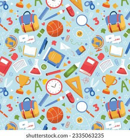 School background. Seamless pattern with doodles. Vector illustration. back to school background. back to school season. stationery background. schools accessories pattern background.