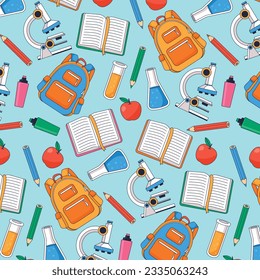 School background. Seamless pattern with doodles. Vector illustration. back to school background. back to school season. stationery background. schools accessories pattern background.