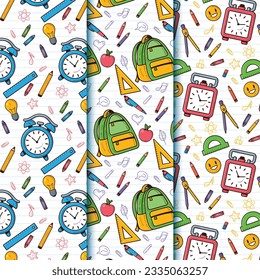 School background. Seamless pattern with doodles. Vector illustration. back to school background. back to school season. stationery background. schools accessories pattern background.