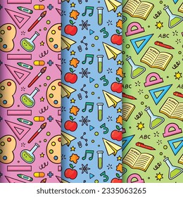 School background. Seamless pattern with doodles. Vector illustration. back to school background. back to school season. stationery background. schools accessories pattern background.