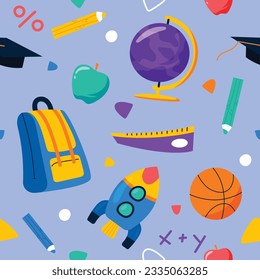 School background. Seamless pattern with doodles. Vector illustration. back to school background. back to school season. stationery background. schools accessories pattern background.