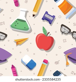 School background. Seamless pattern with doodles. Vector illustration. back to school background. back to school season. stationery background. schools accessories pattern background.