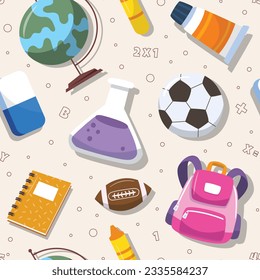 School background. Seamless pattern with doodles. Vector illustration. back to school background. back to school season. stationery background. schools accessories pattern background.