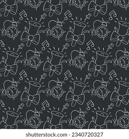 School background. Seamless pattern with doodles. Vector