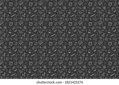 School background. Seamless texture with funny hand drawn icons. Vector
