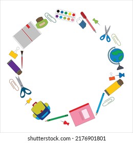 school background with a set of school supplies, vector illustration. Back to school