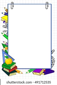 School background sheet with pencils and books