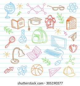 School background, Sketchy Doodles Elements, Vector Illustration