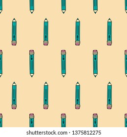 School background with study supplies. Seamless pattern