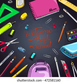 School background with  supplies