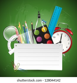 School background with supplies and place for your text