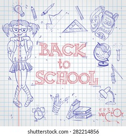 School Background Of School Supplies. Vector illustration. Eps 10