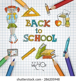 School Background Of School Supplies. Vector illustration. Eps 10