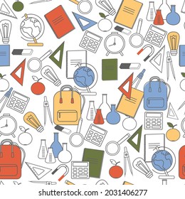  School background is a vector stock illustration. A postcard for a student. College. Back to school. For wrapping paper. Ideal for wallpaper, surface textures, textiles.