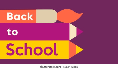 School backgrounds. Brush, felt-tip pen, pencil. Vector flat illustration. Back to School. Simple background for poster, cover, flyer.