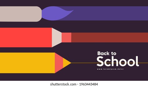 School backgrounds. Brush, felt-tip pen, pencil. Vector flat illustration. Back to School. Simple background for poster, cover, flyer.