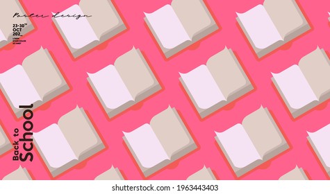 School backgrounds. Open book. Pattern of a book. Vector flat illustration. Back to School. Simple background for poster, cover, flyer.