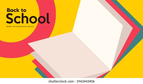 School Backgrounds. Open Book. Vector Flat Illustration. Back To School. Simple Background For Poster, Cover, Flyer.