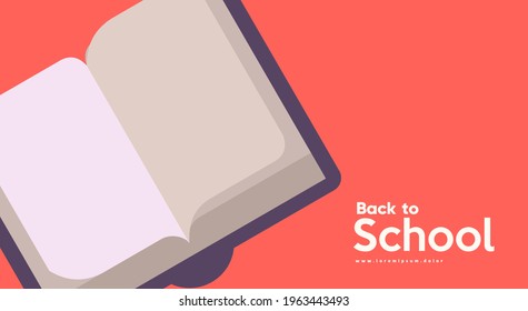 School backgrounds. Open book. Vector flat illustration. Back to School. Simple background for poster, cover, flyer.