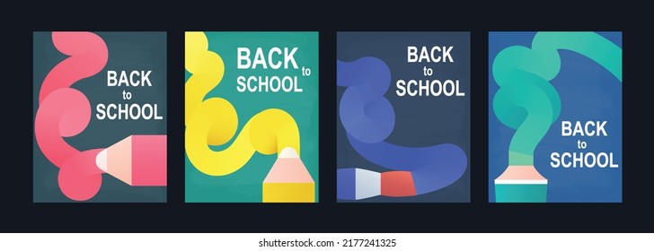 School Backgrounds With Pencil, Felt-tip Pen, Brush And Liquid. Minimal Layout Of Brochures Back To School.