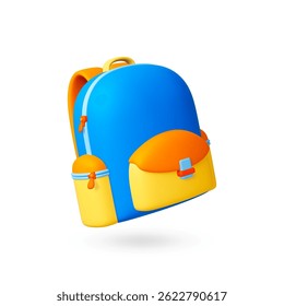 School backpack 3d icon. Isolated realistic bag for books and notebooks for college, preschool, kindergarten. Cartoon education vector concept