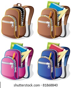 School backpack in 4 different versions. 