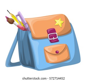 School backpack with art supplies