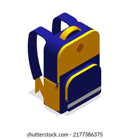 School backpack or school bag. Student backpack. 3D isometric illustration. Flat style. Isolated vector for presentation, infographic, website, apps, printed materials and other uses.
