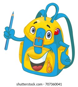 School backpack, school bag, vector cartoon illustration 
