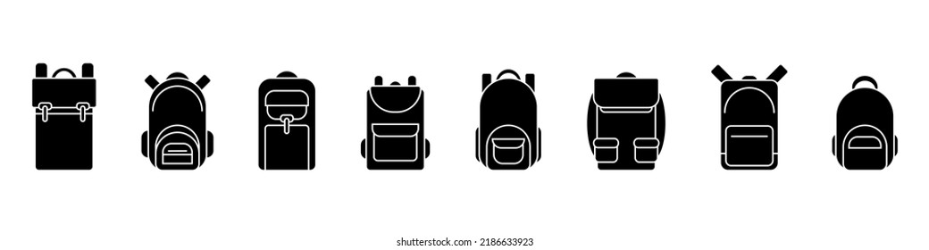 School backpack black flat icon. Back to school. Vector illustration isolated on white background.