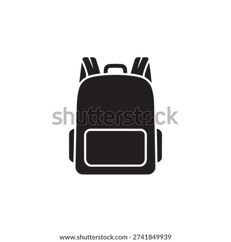 School backpack black and white vector icon isolated on white background. Education and student bag symbol ideal for school, travel, and learning design.