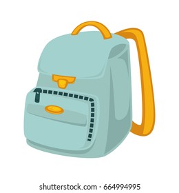 School backpack in blue and yellow colors isolated on white