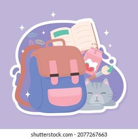 school backpack and book cartoon